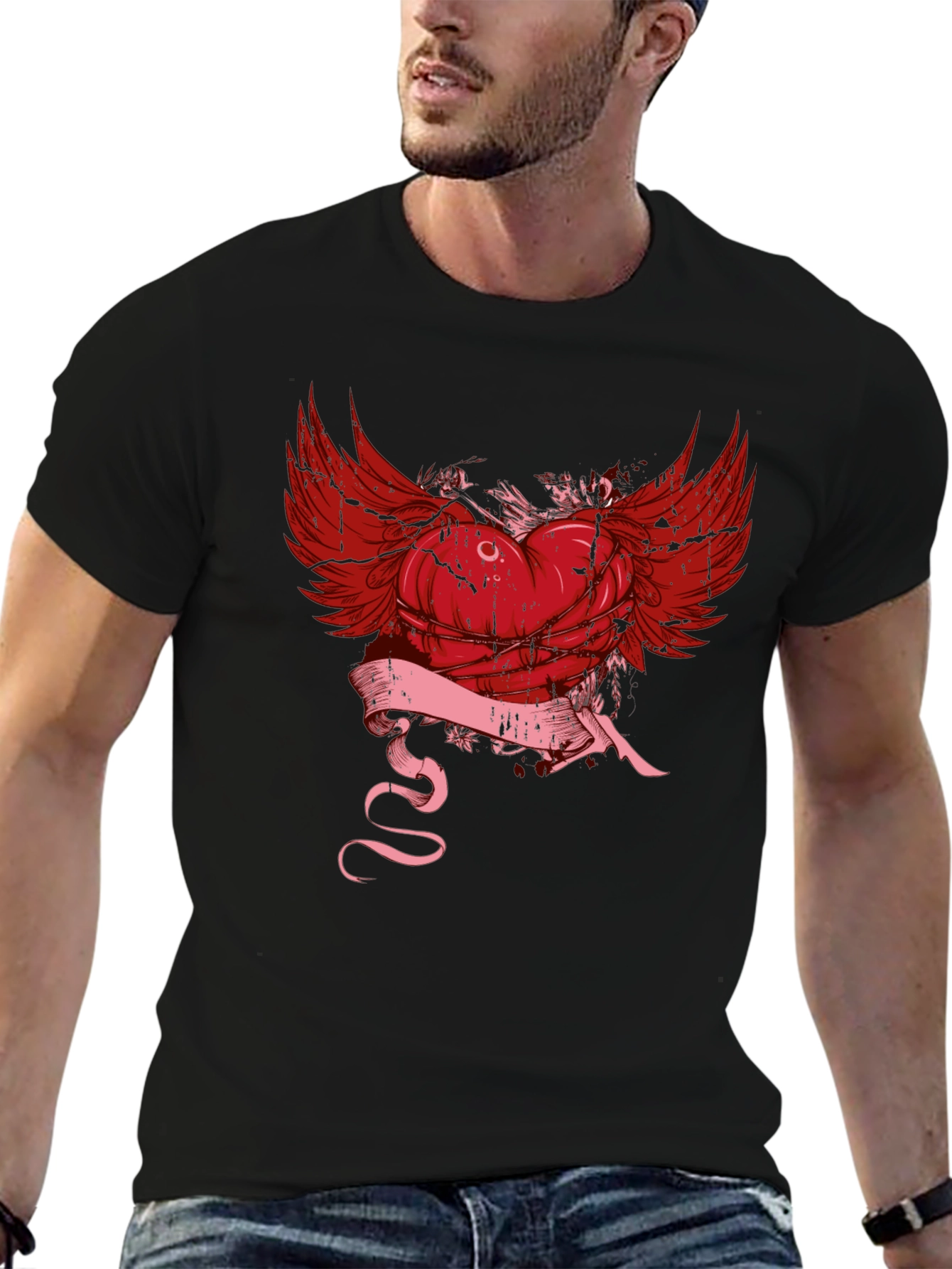 Winged Heart Graphic Tee - Edgy Style