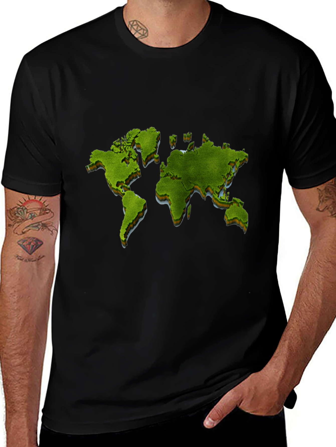 World Map Graphic Print Black T-Shirt