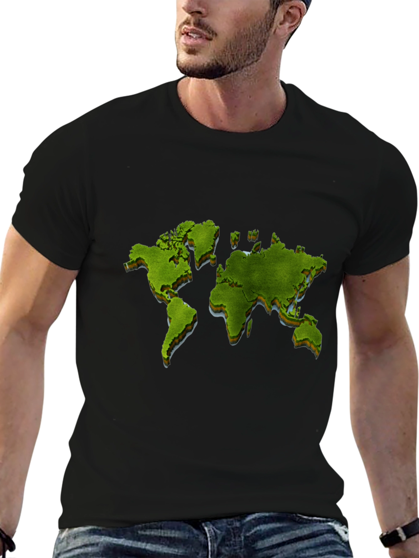 World Map Graphic Print Black T-Shirt