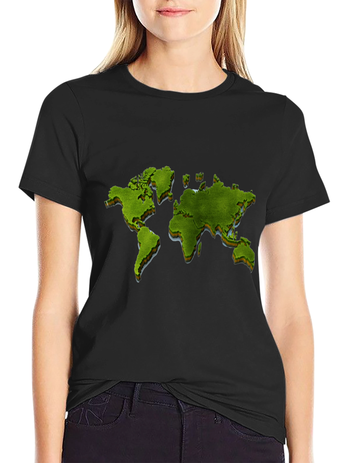 World Map Graphic Print Black T-Shirt