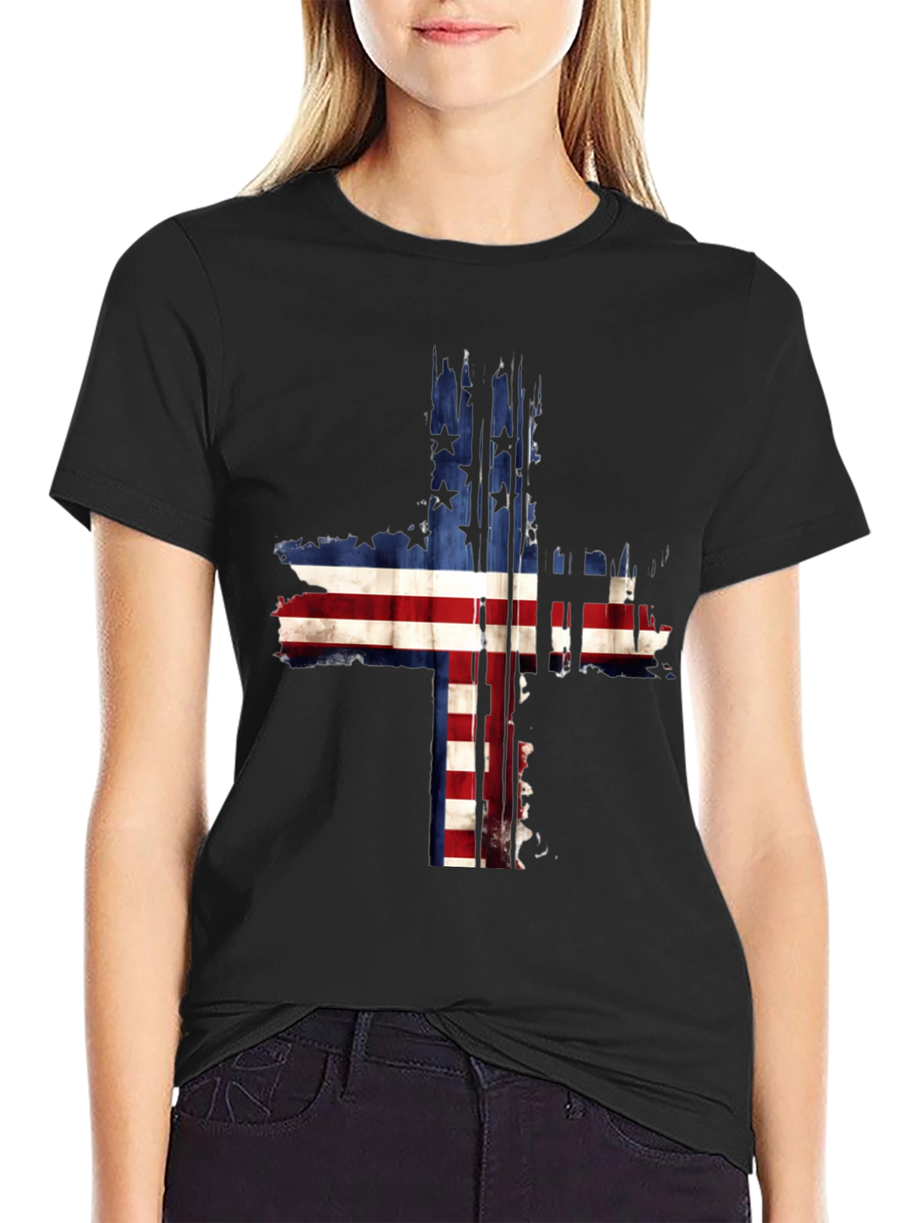 American Flag Cross Graphic Tee
