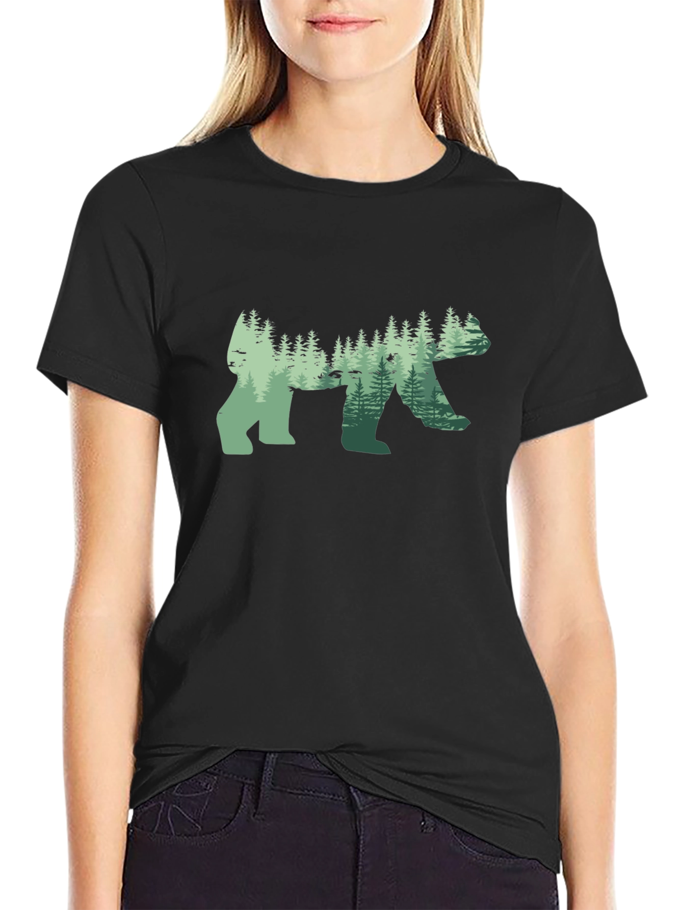 Nature Forest Silhouette Bear Graphic Tee