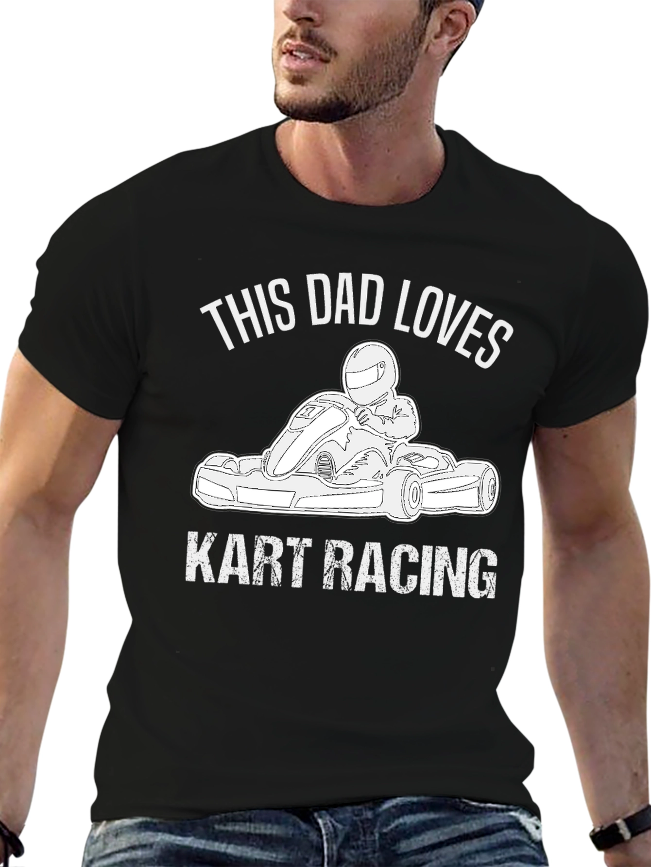 Dad Loves Kart Racing Black Graphic T-Shirt