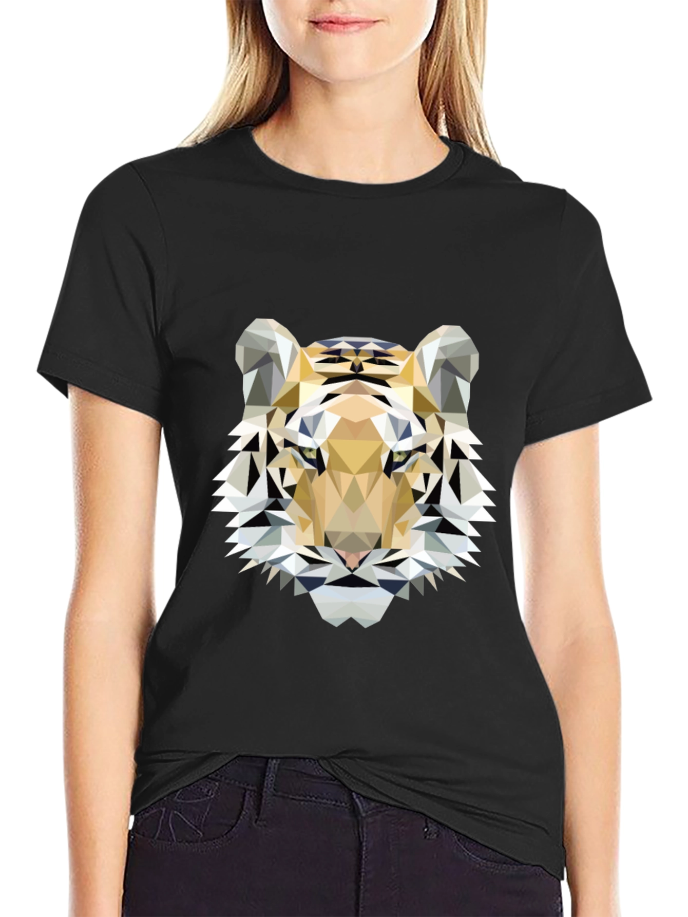 Geometric Tiger Print Black T-Shirt
