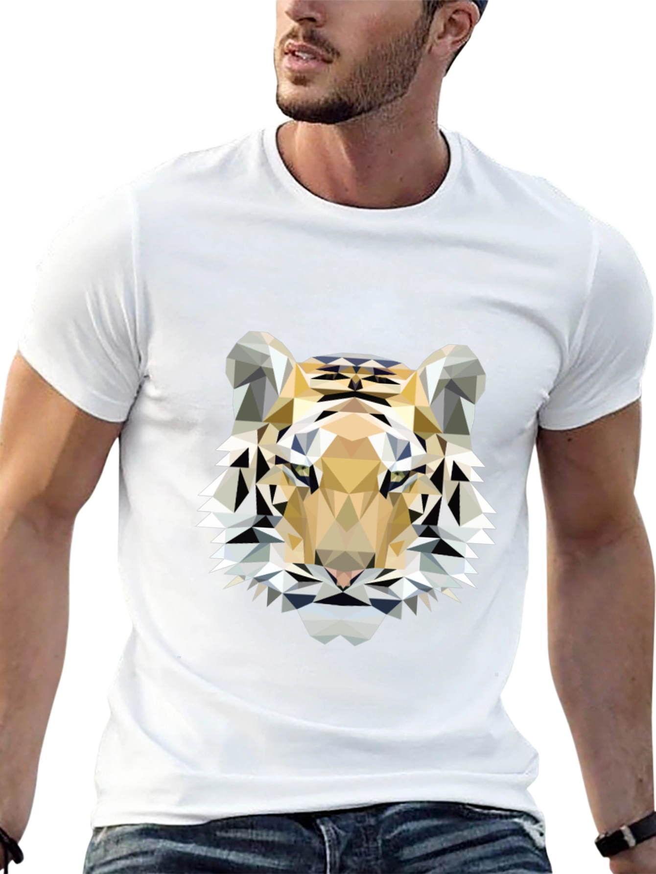 Geometric Tiger Print Black T-Shirt