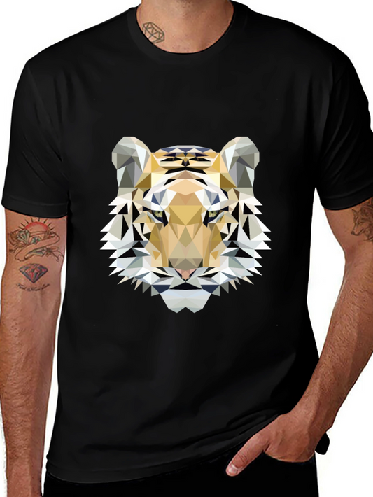 Geometric Tiger Print Black T-Shirt