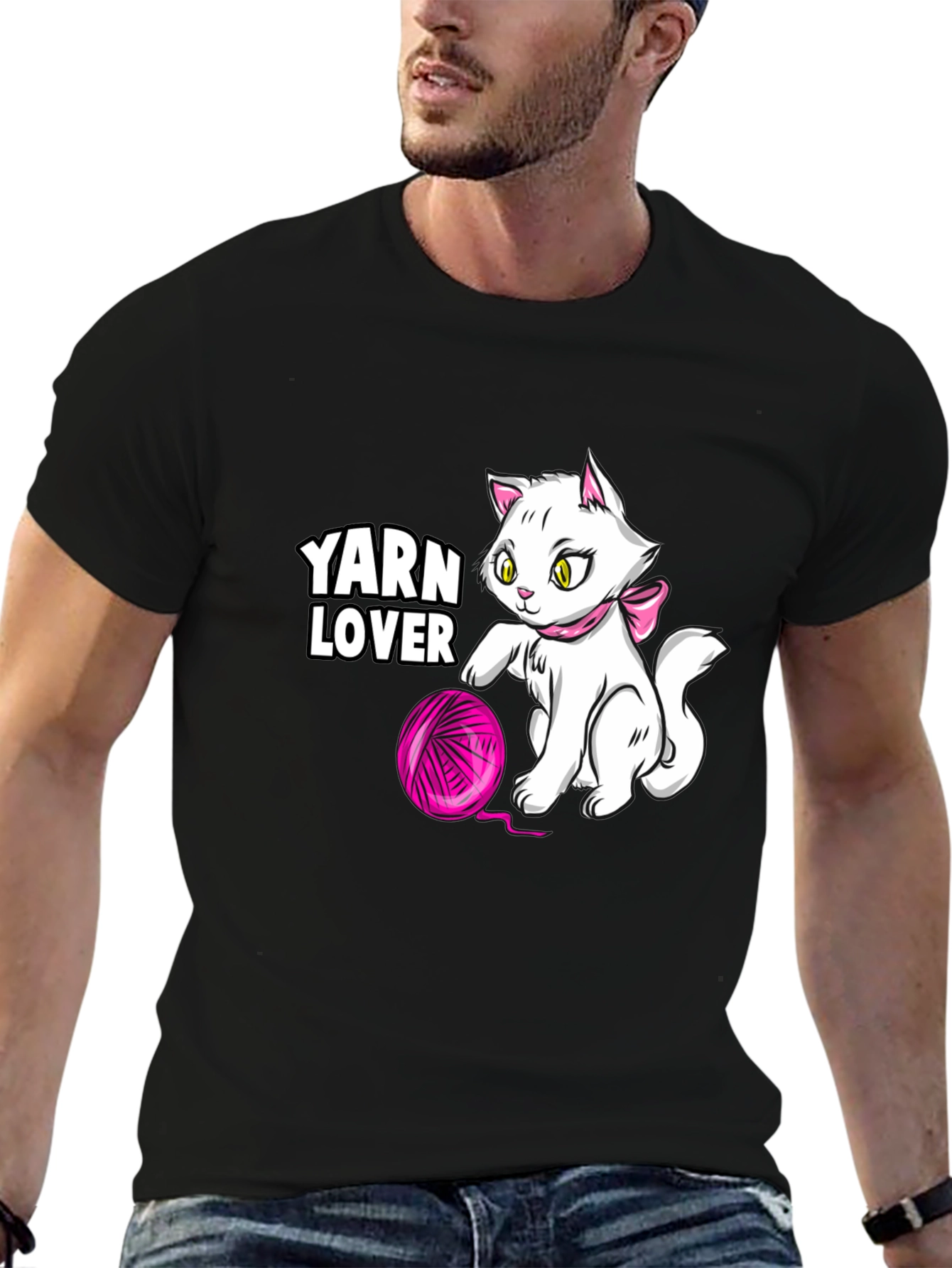 Yarn Lover Cat T-Shirt - Black