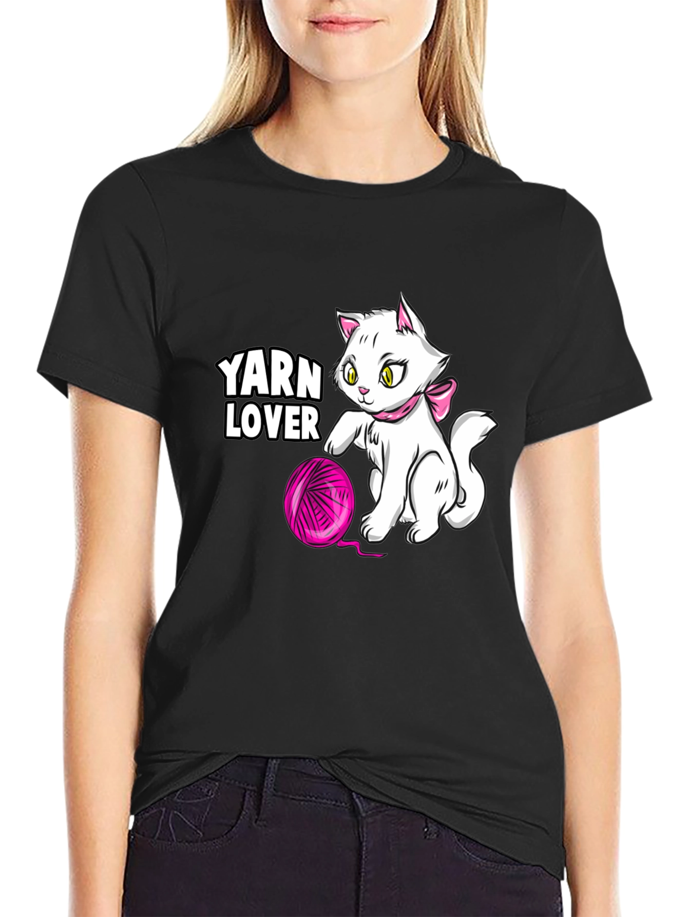 Yarn Lover Cat T-Shirt - Black