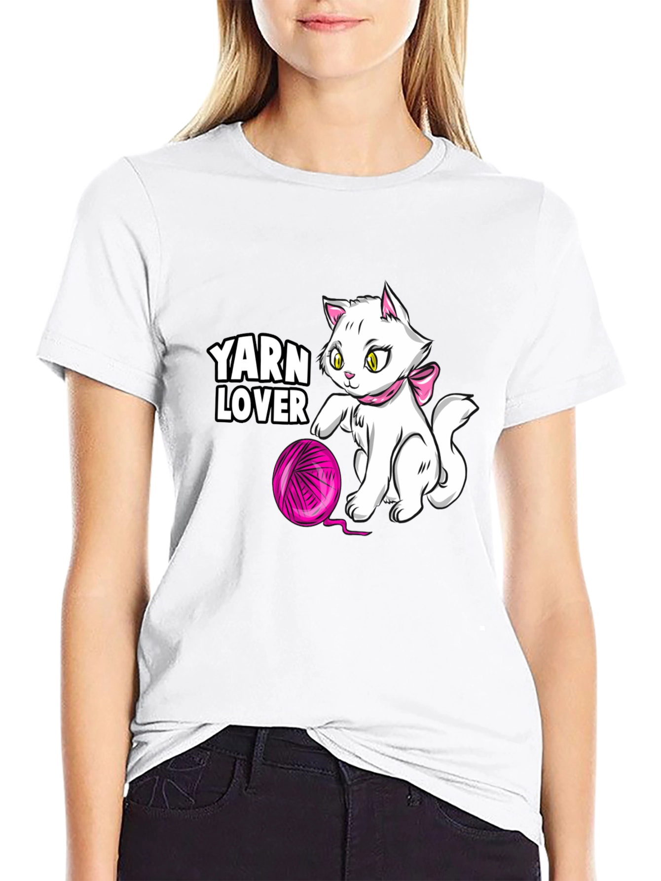 Yarn Lover Cat T-Shirt - Black
