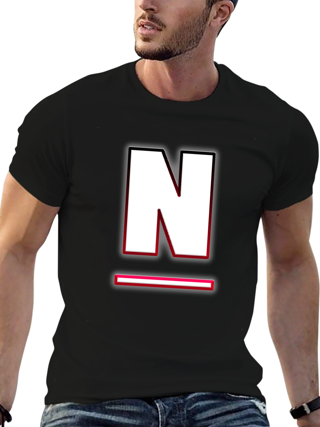 Black T-Shirt with White N Graphic Design
