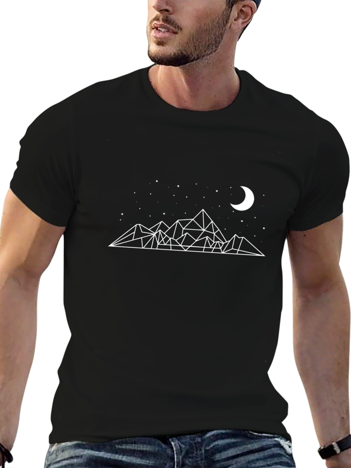 Geometric Mountain Moon Graphic T-Shirt