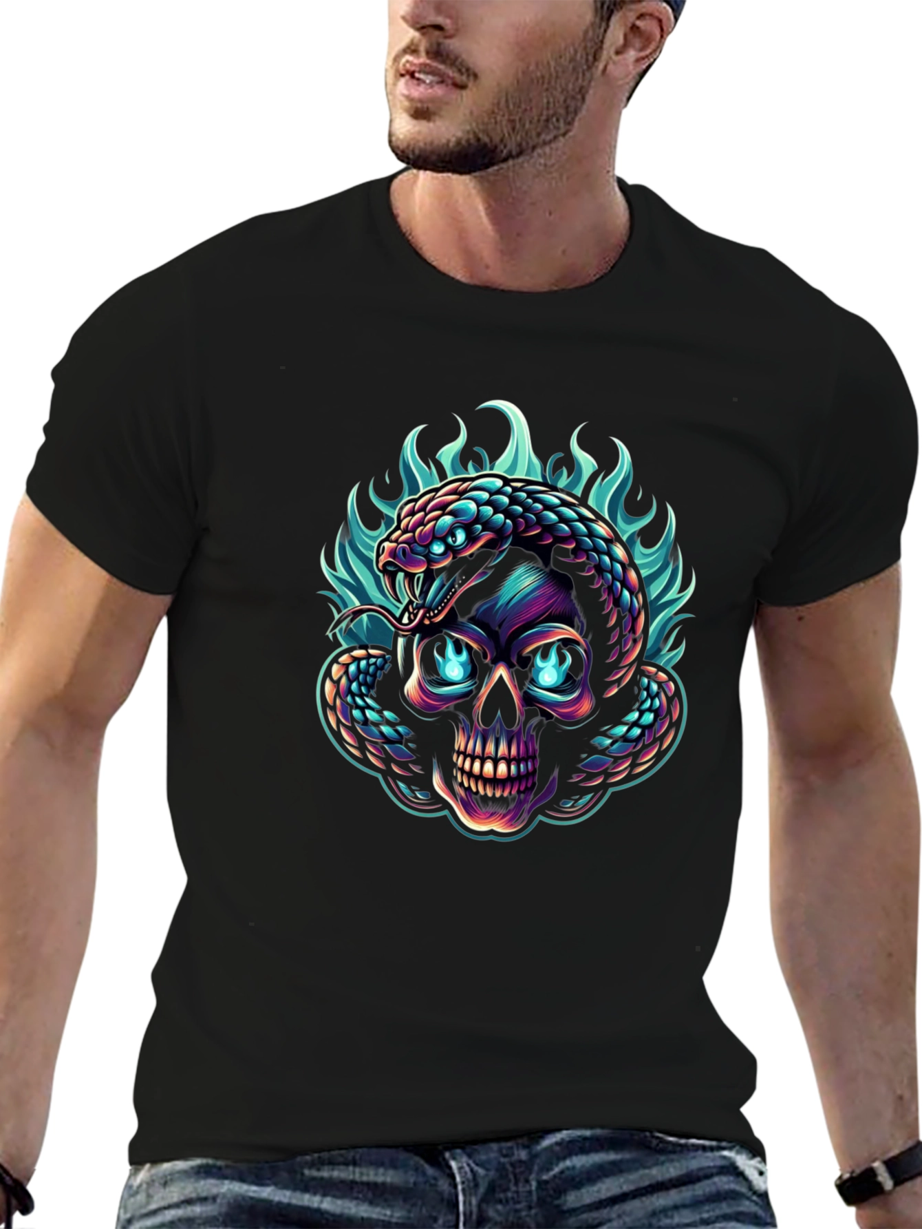 Skull & Snake Graphic Tee - Edgy Style