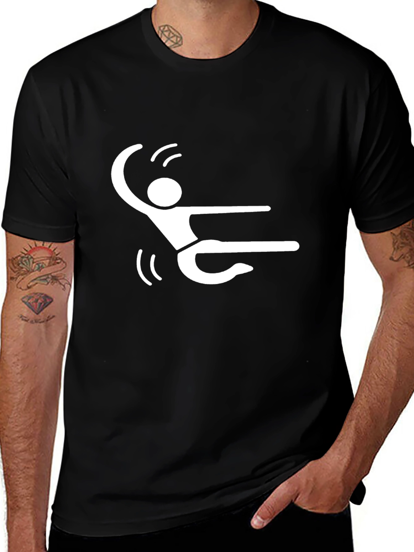 Dancing Stick Figure Graphic Tee - Black Cotton