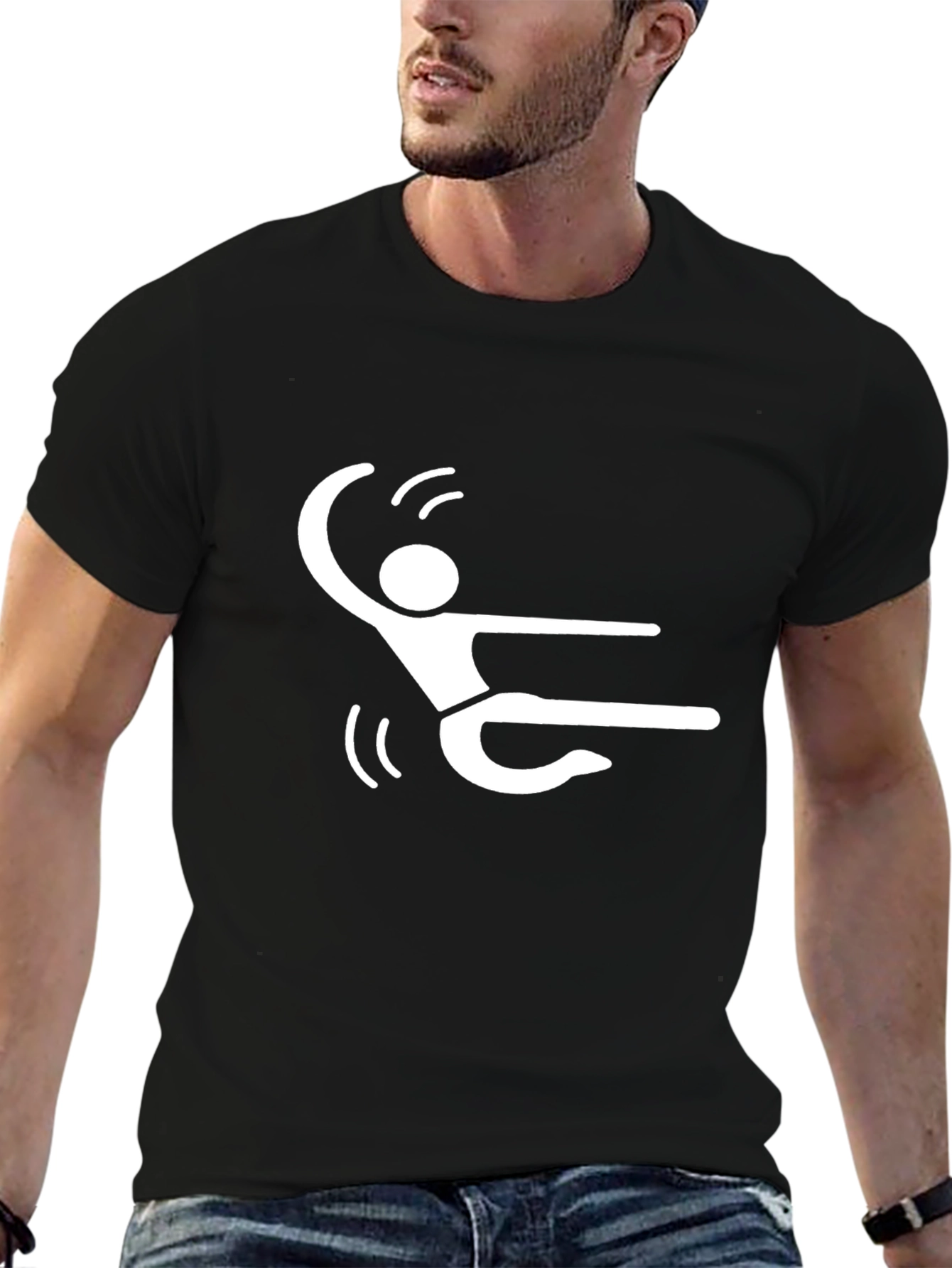 Dancing Stick Figure Graphic Tee - Black Cotton