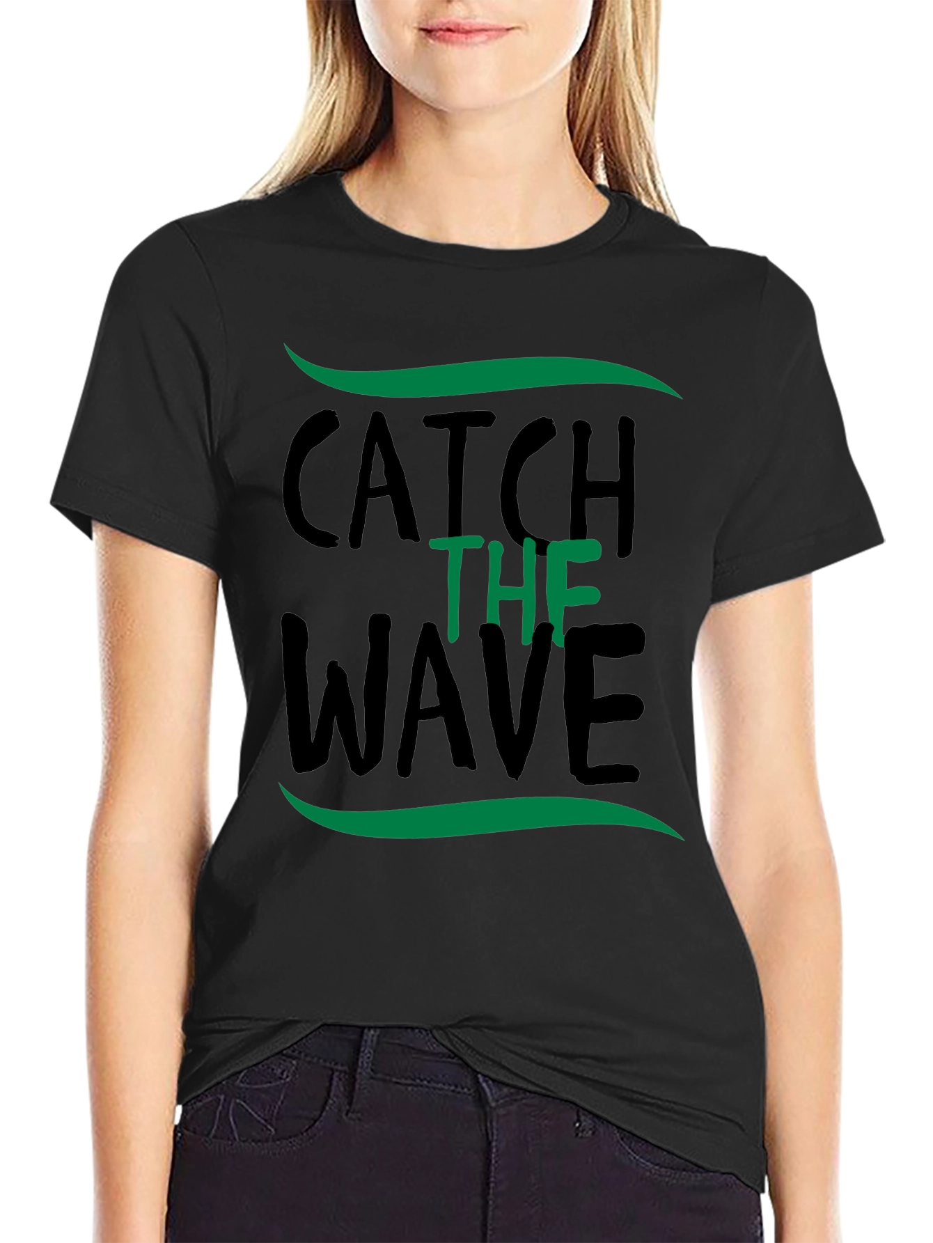 Catch the Wave Graphic Tee - Black Cotton T-Shirt