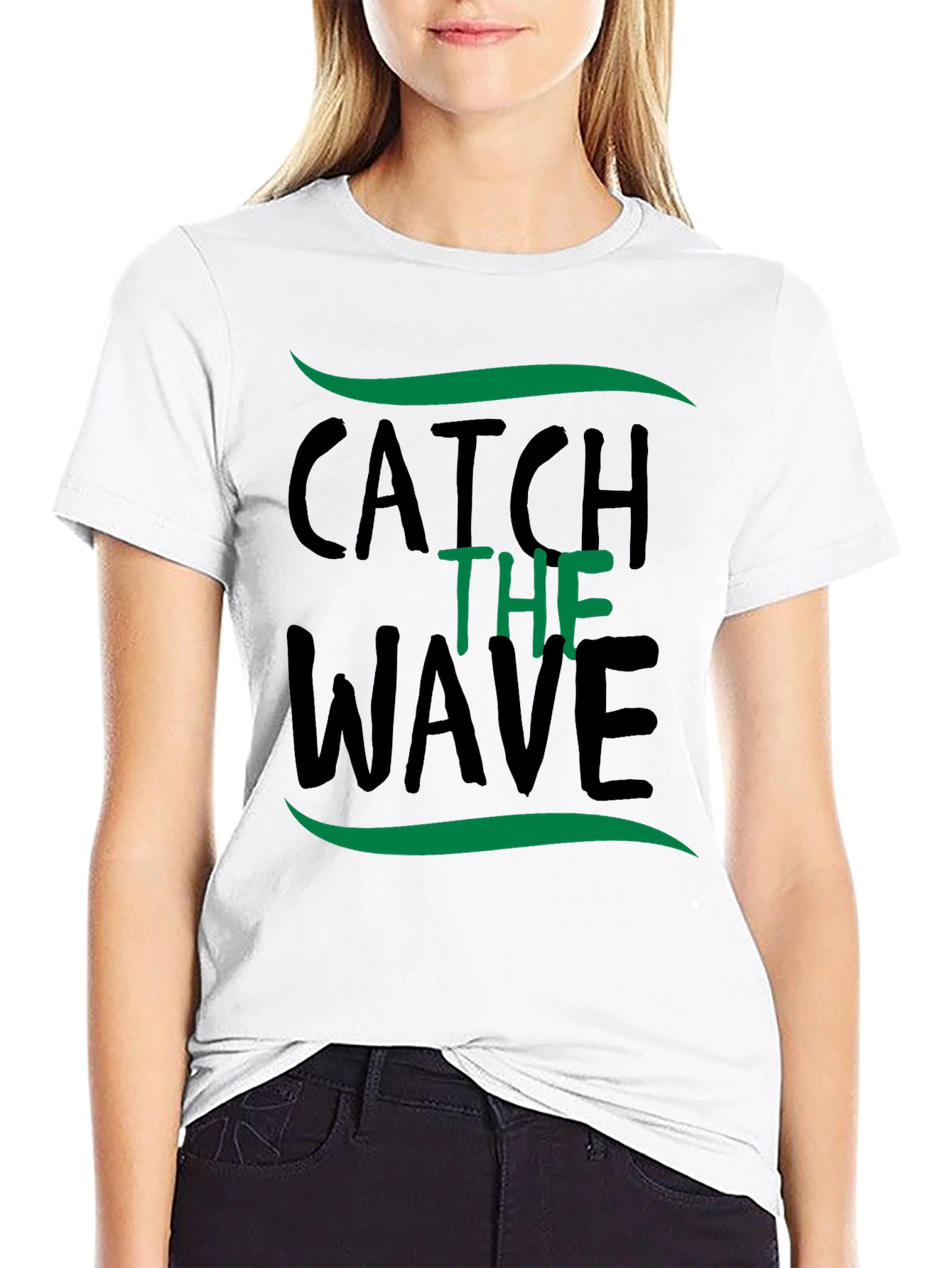 Catch the Wave Graphic Tee - Black Cotton T-Shirt