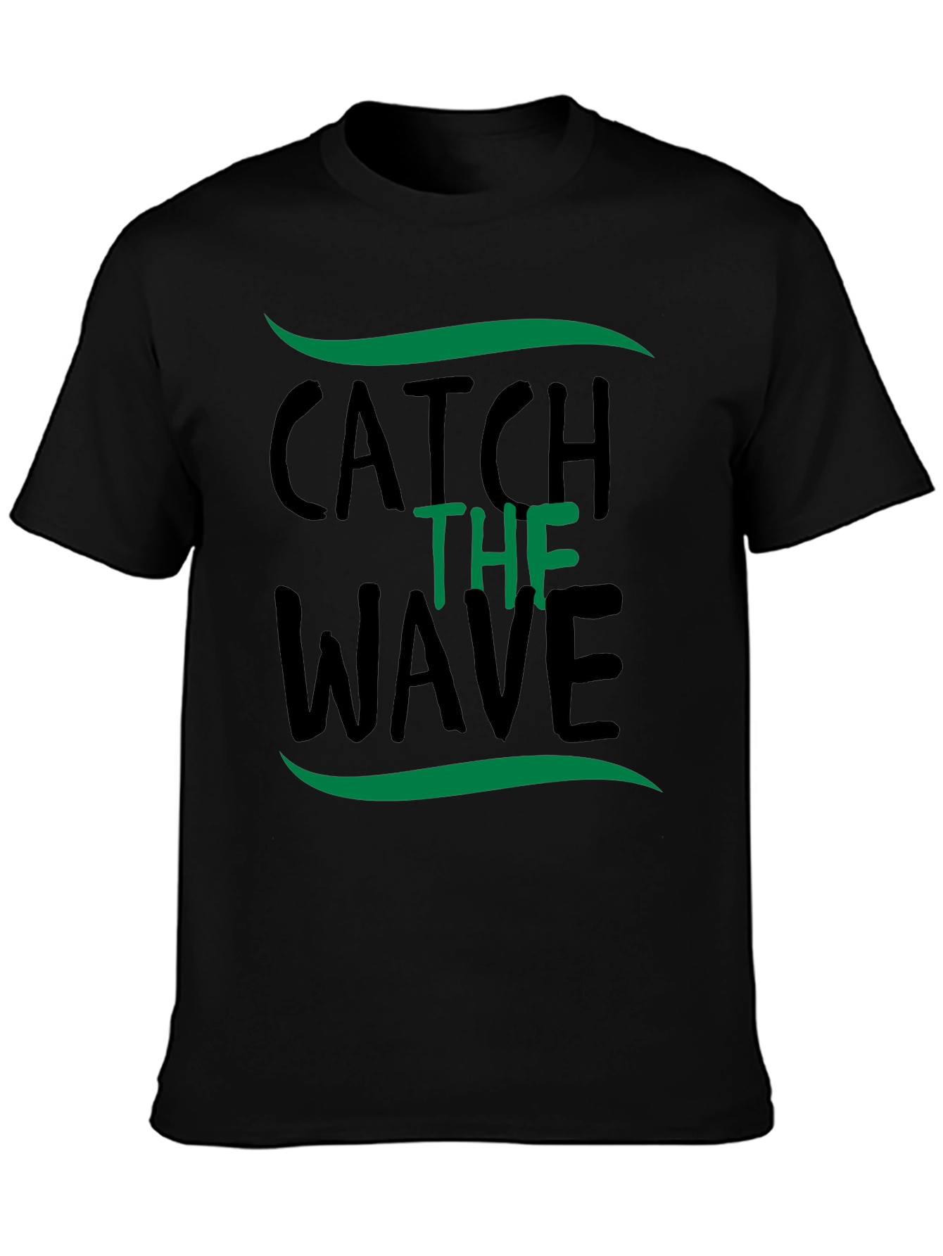 Catch the Wave Graphic Tee - Black Cotton T-Shirt