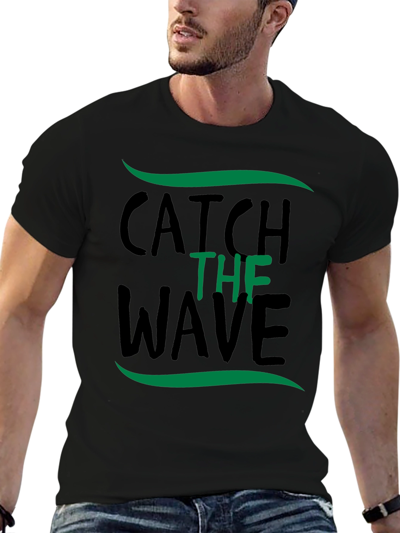 Catch the Wave Graphic Tee - Black Cotton T-Shirt