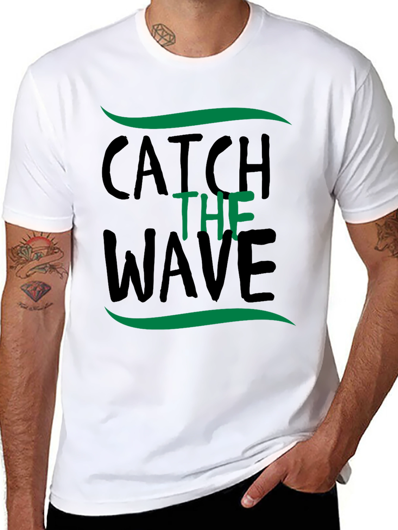 Catch the Wave Graphic Tee - Black Cotton T-Shirt