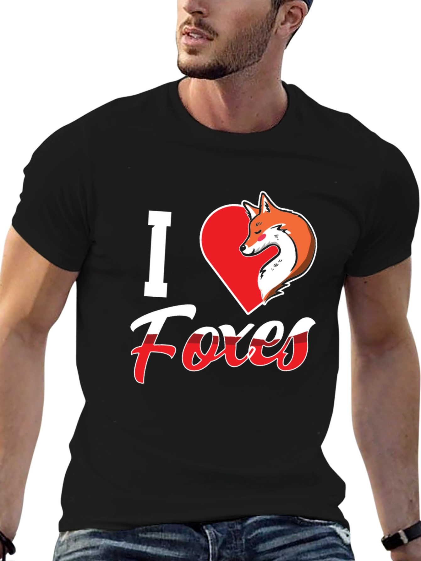 I Love Foxes T-Shirt - Black Fox Graphic Tee