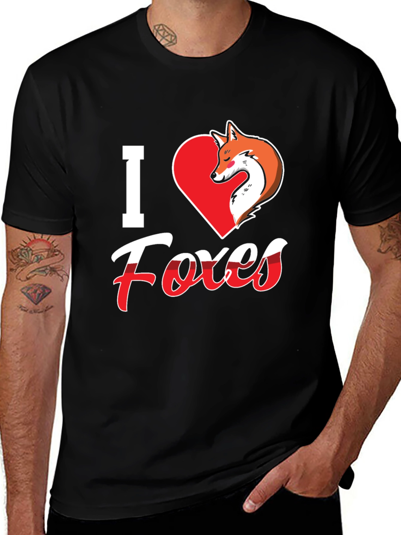 I Love Foxes T-Shirt - Black Fox Graphic Tee