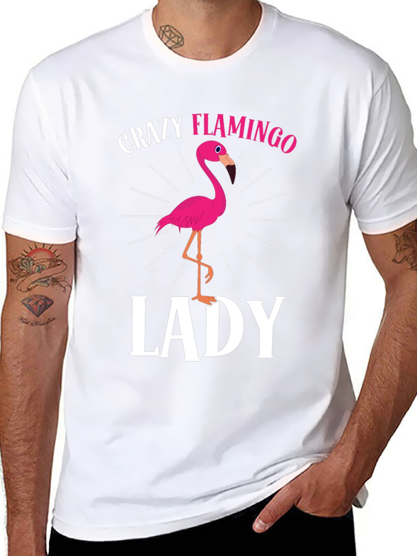 Crazy Flamingo Lady T-Shirt - Novelty Graphic Tee