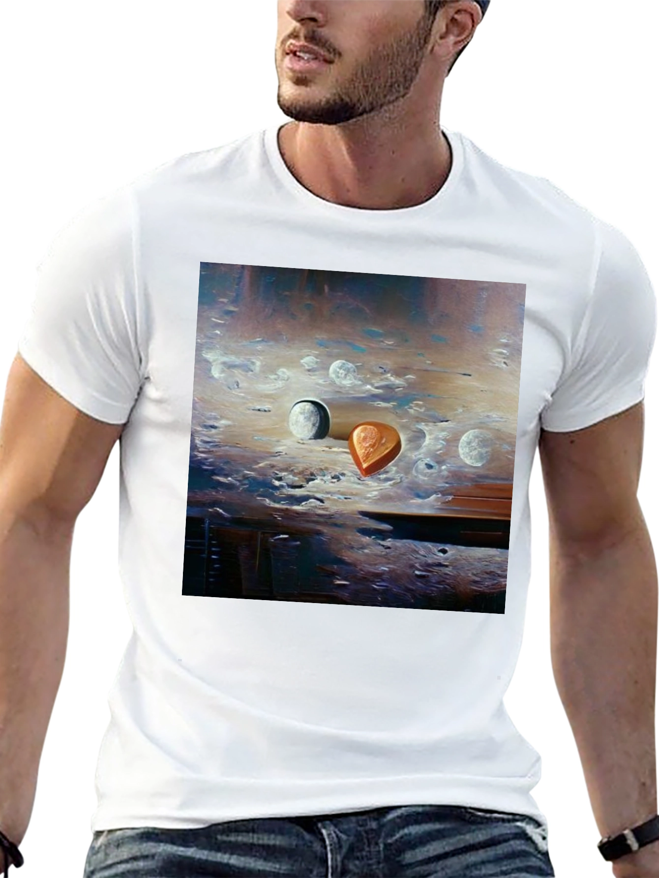 Surreal Moonscape Graphic Tee - Artistic Mens T-Shirt