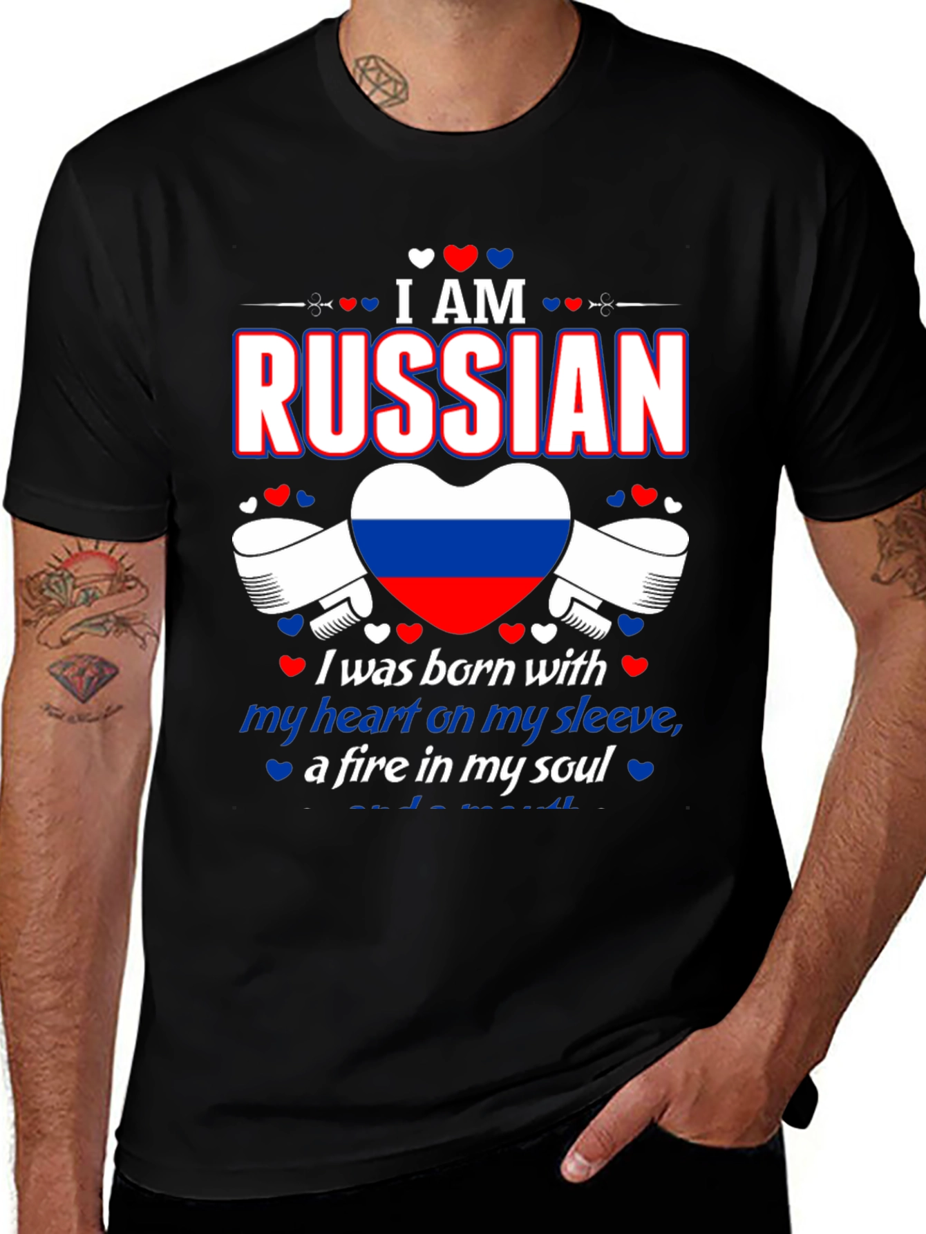 I AM RUSSIAN Heart Flag Graphic T-Shirt