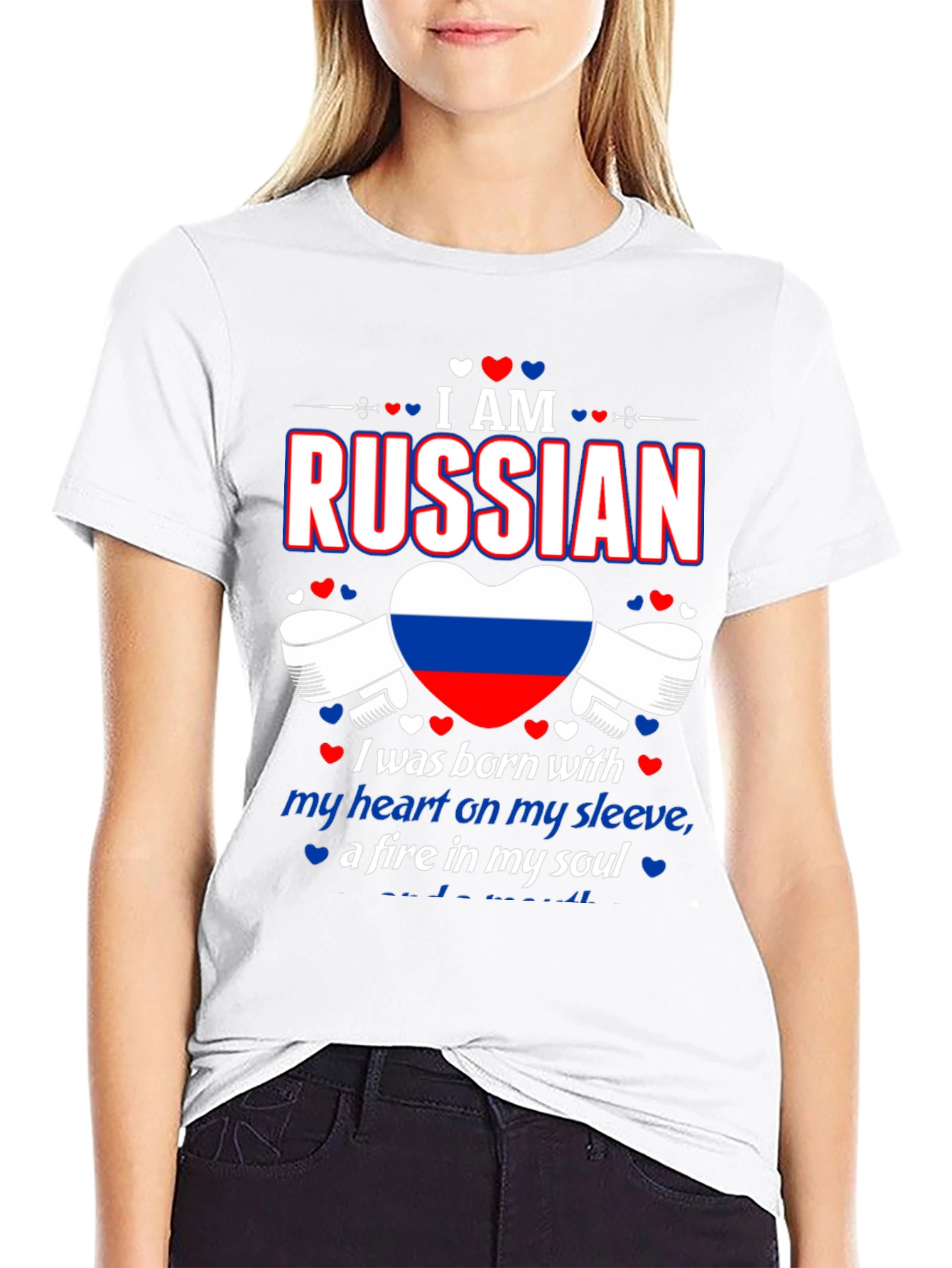 I AM RUSSIAN Heart Flag Graphic T-Shirt
