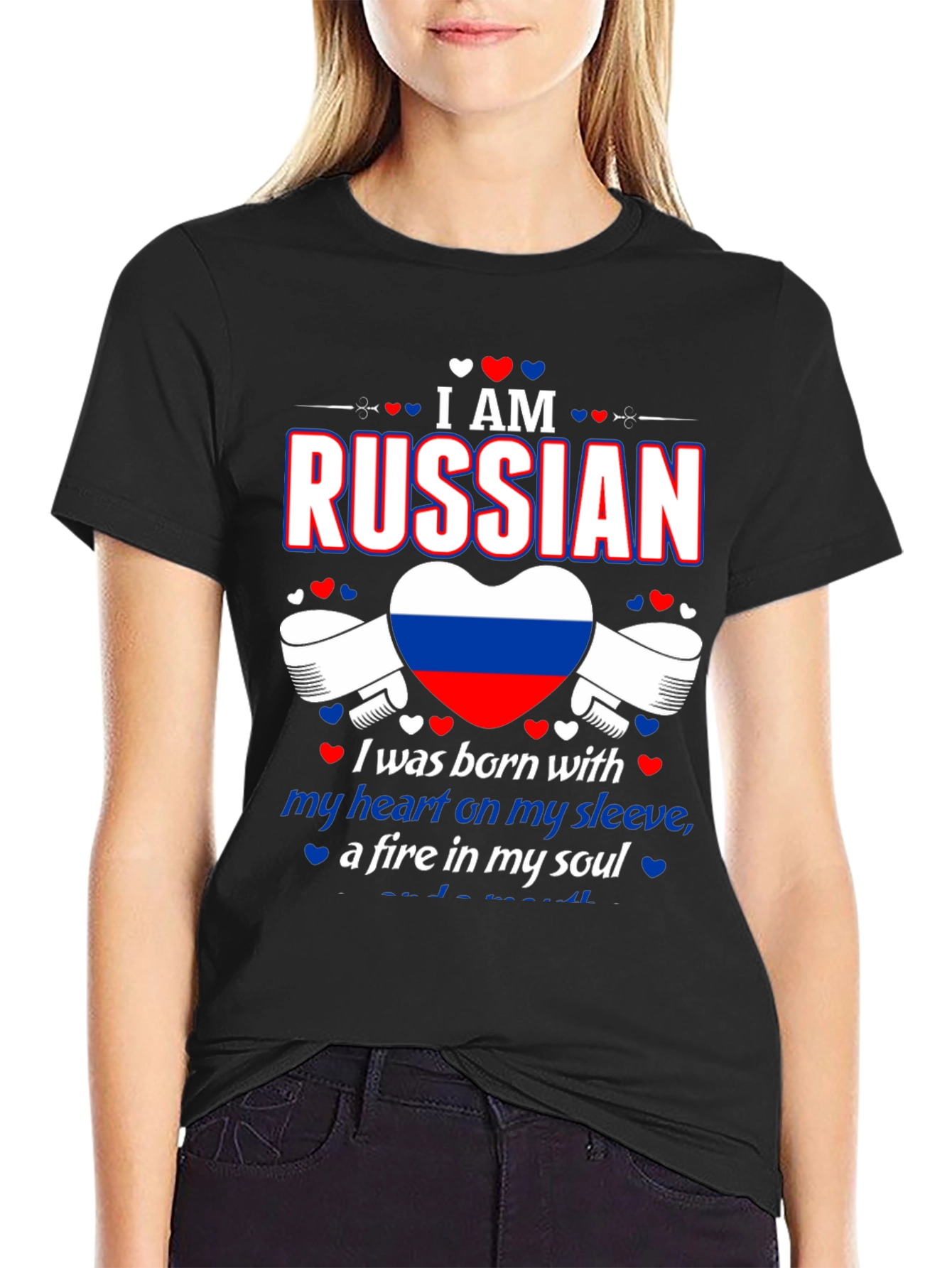 I AM RUSSIAN Heart Flag Graphic T-Shirt