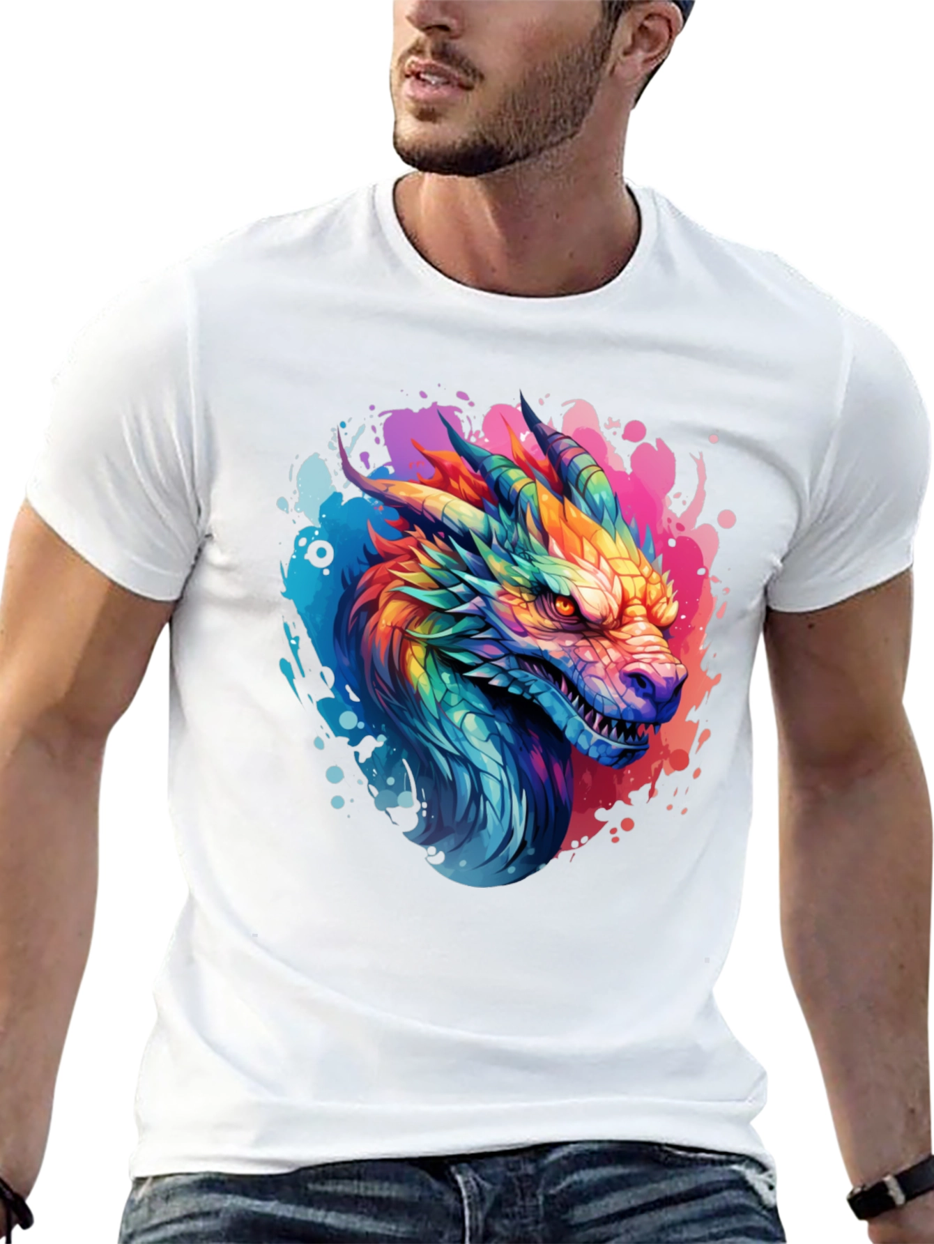 Rainbow Dragon Graphic T-Shirt - Mens Black Tee