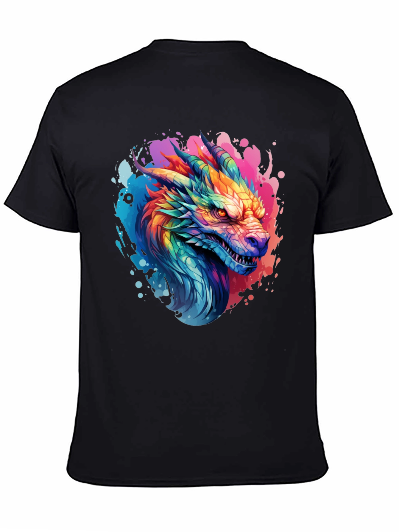 Rainbow Dragon Graphic T-Shirt - Mens Black Tee