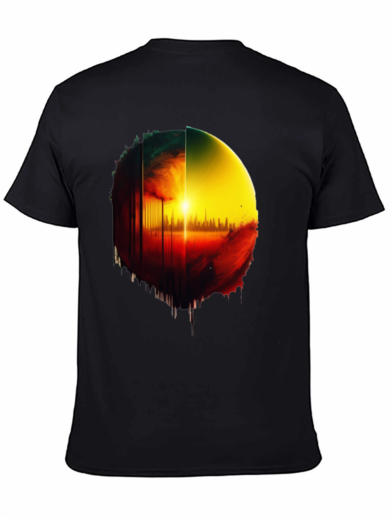 Abstract Sunrise Graphic Tee - Black Cotton Blend
