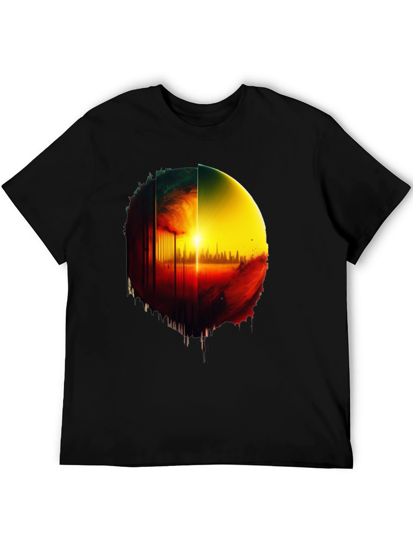 Abstract Sunrise Graphic Tee - Black Cotton Blend