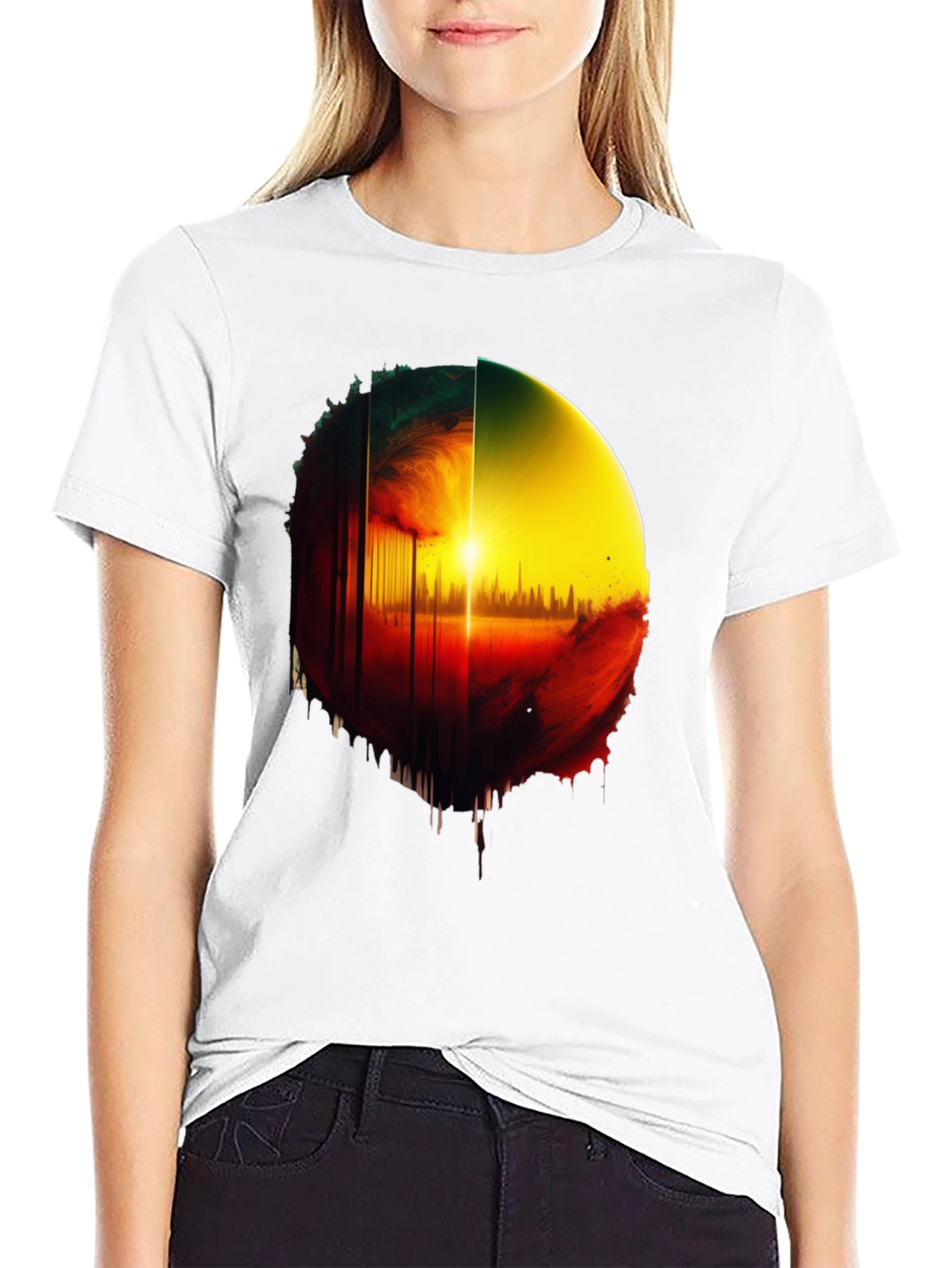 Abstract Sunrise Graphic Tee - Black Cotton Blend