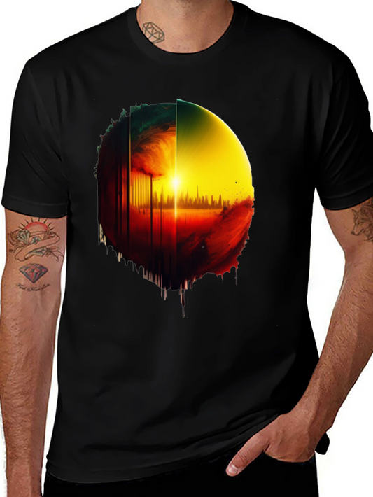 Abstract Sunrise Graphic Tee - Black Cotton Blend