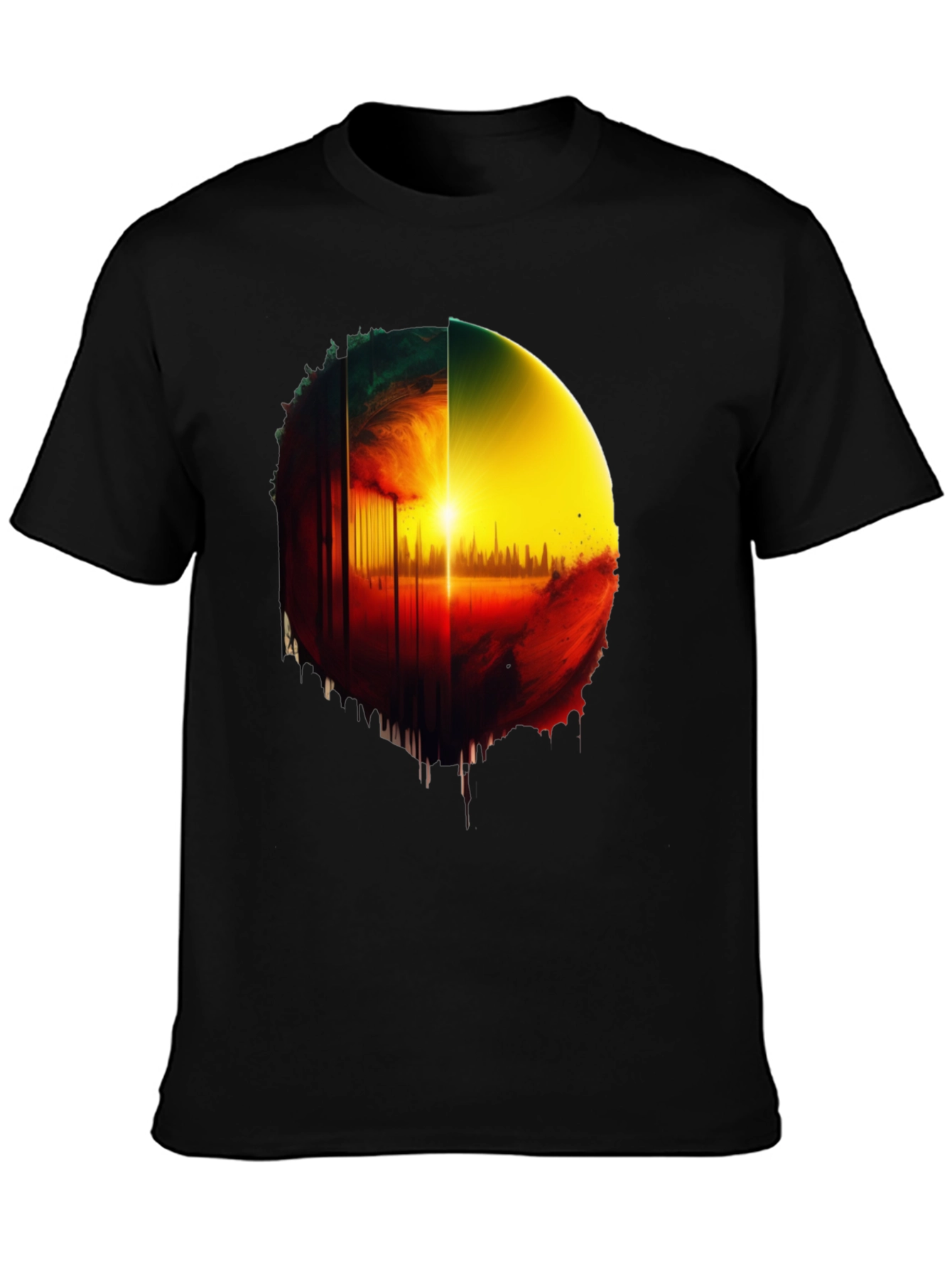 Abstract Sunrise Graphic Tee - Black Cotton Blend