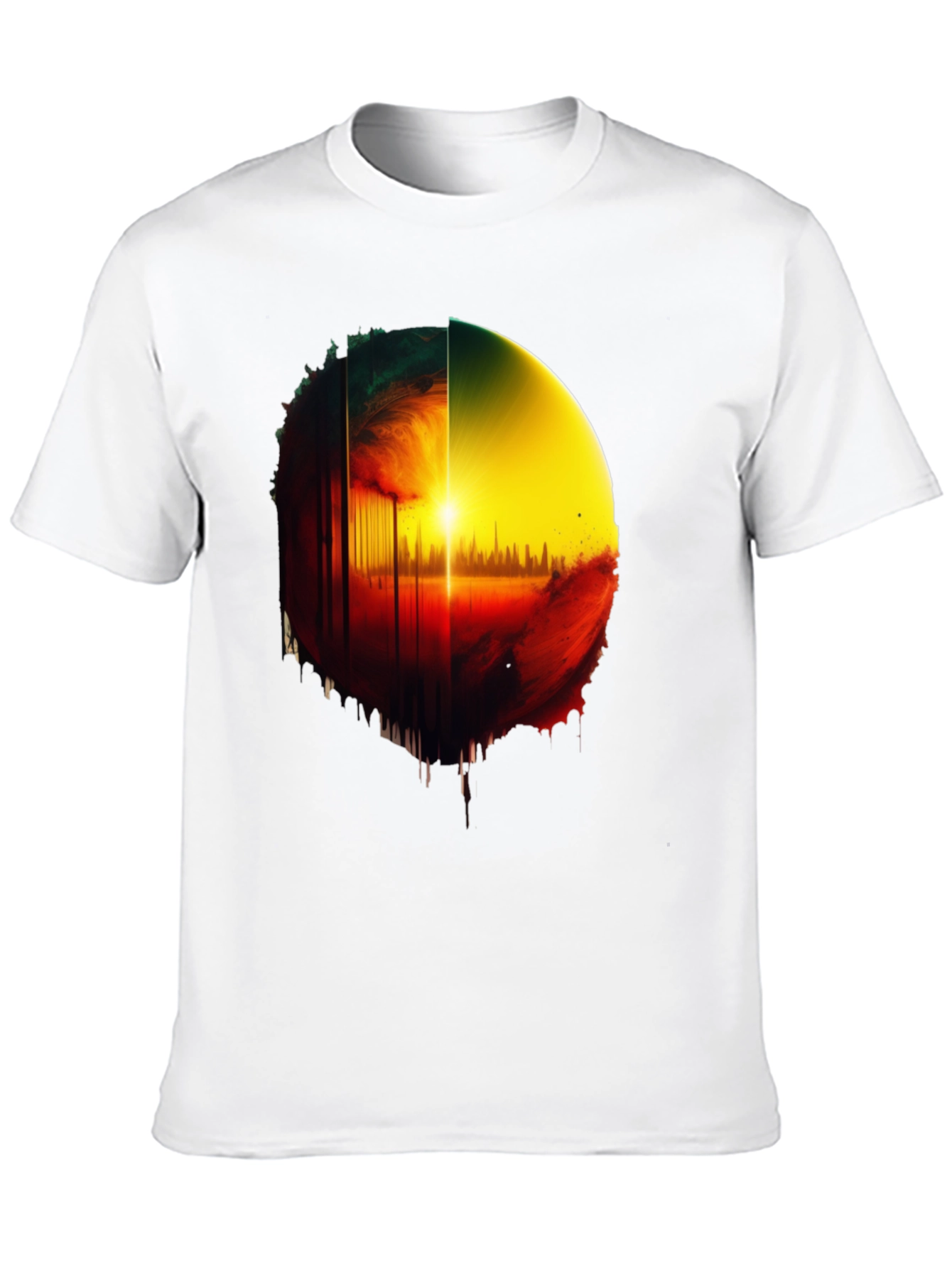 Abstract Sunrise Graphic Tee - Black Cotton Blend