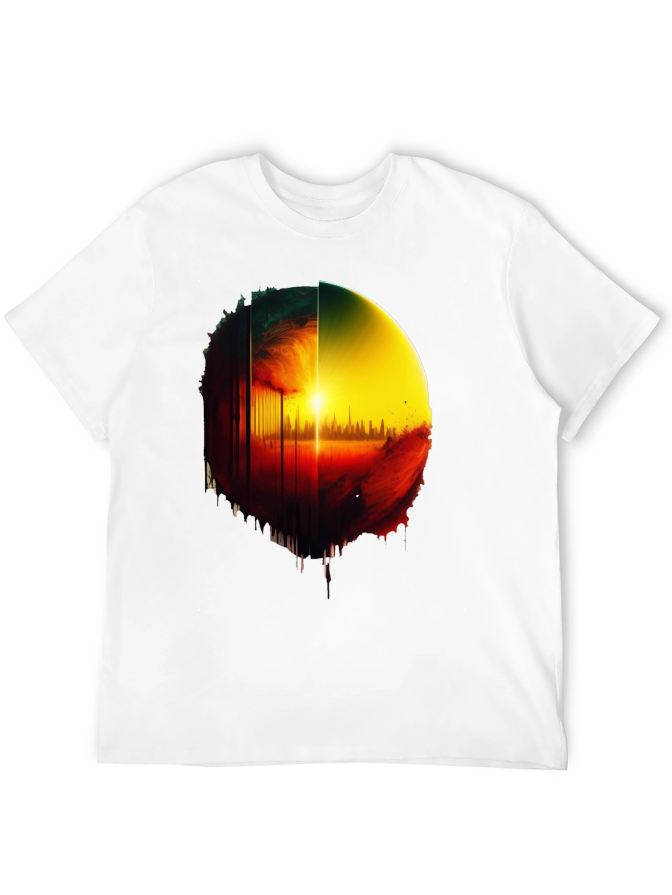 Abstract Sunrise Graphic Tee - Black Cotton Blend