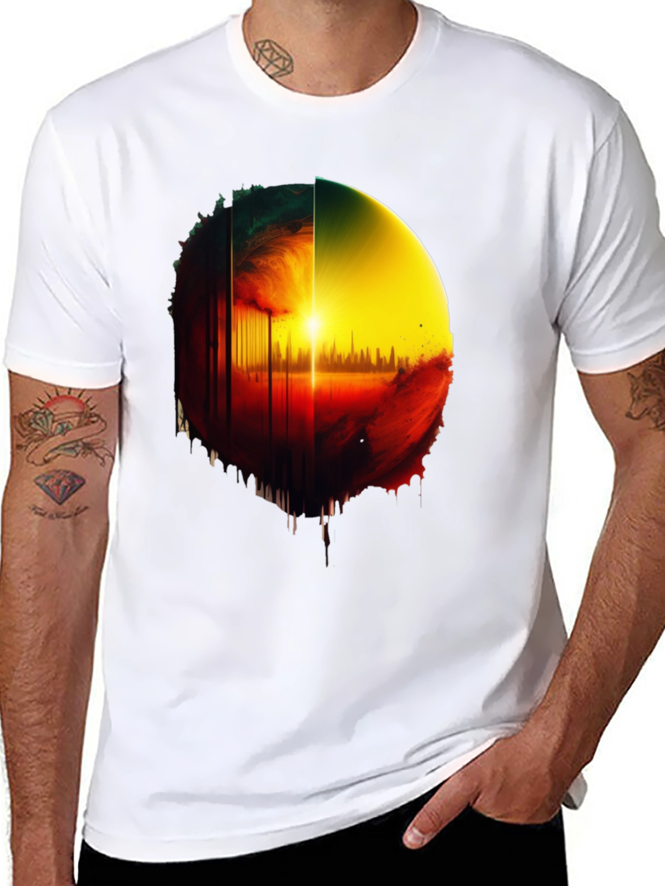 Abstract Sunrise Graphic Tee - Black Cotton Blend