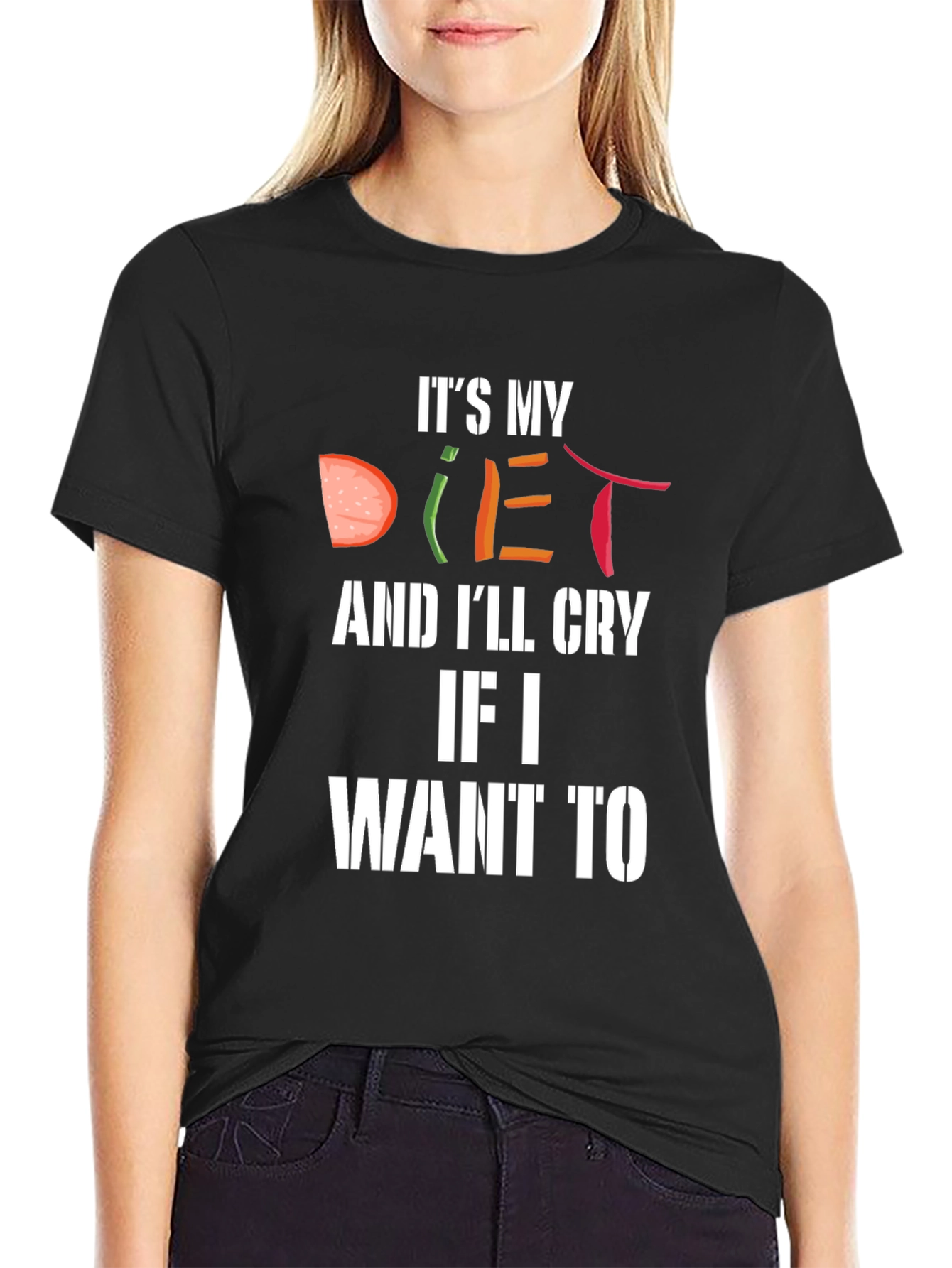 Humorous Its My Diet Graphic Tee - Black