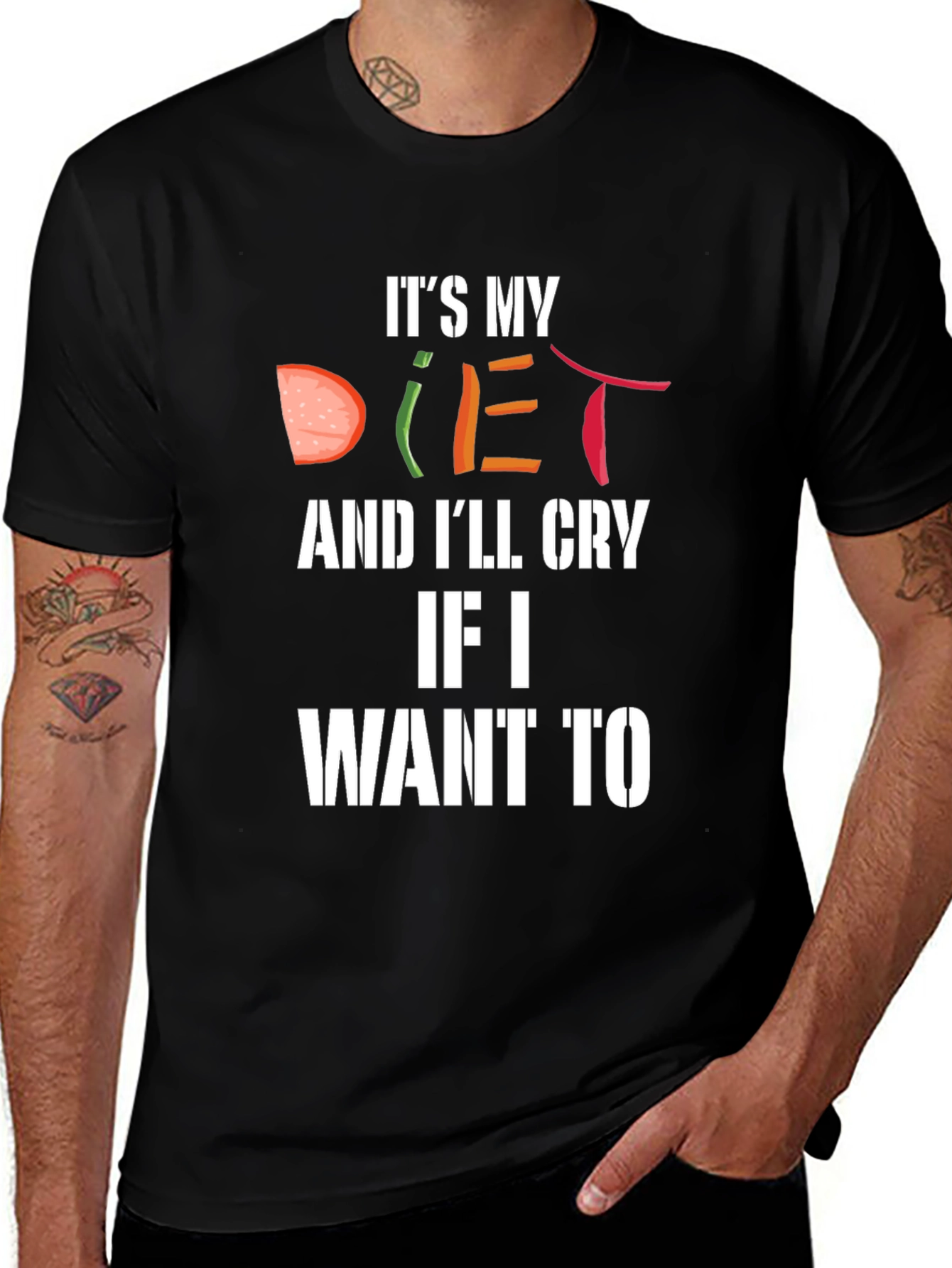Humorous Its My Diet Graphic Tee - Black
