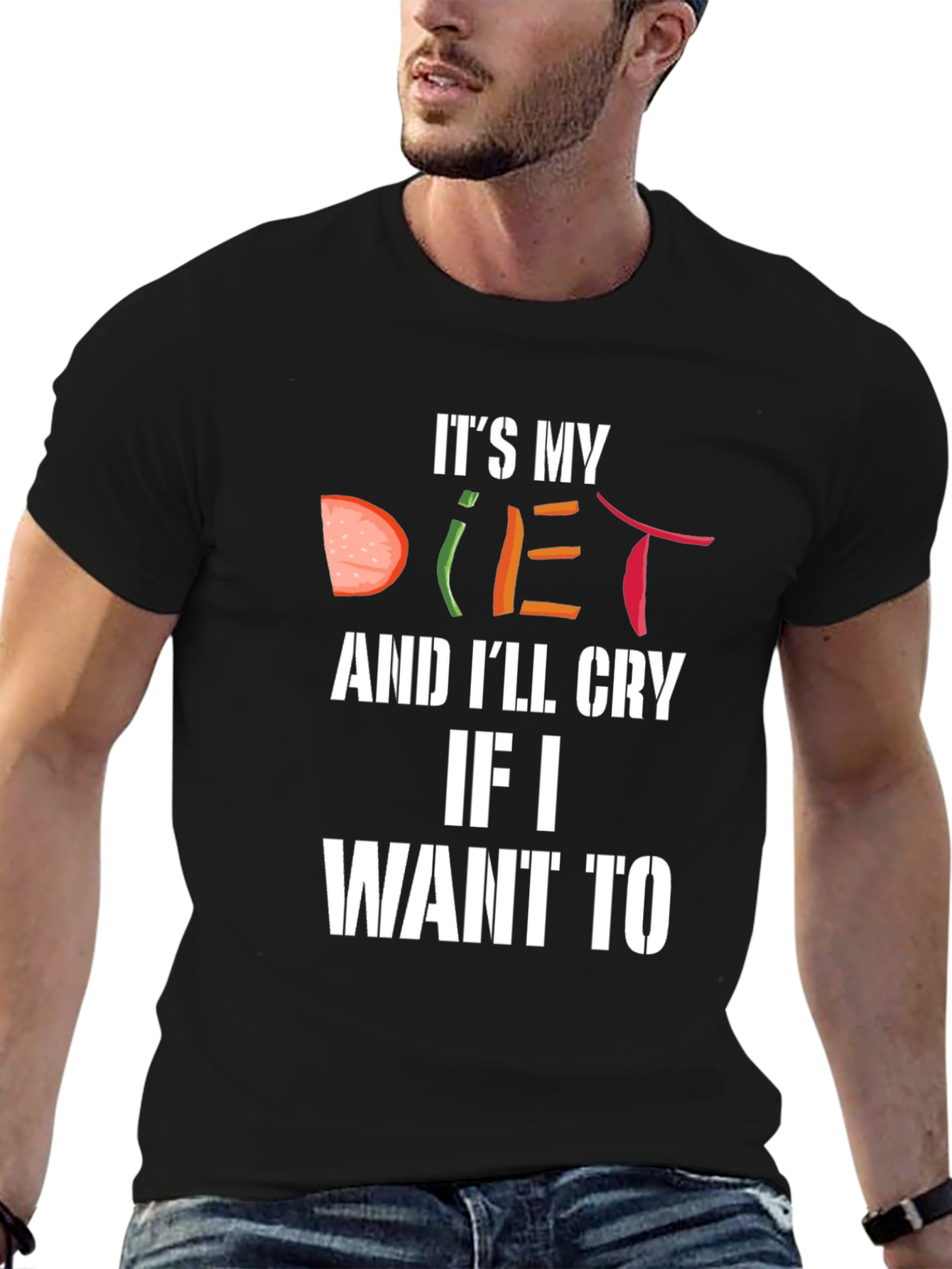Humorous Its My Diet Graphic Tee - Black