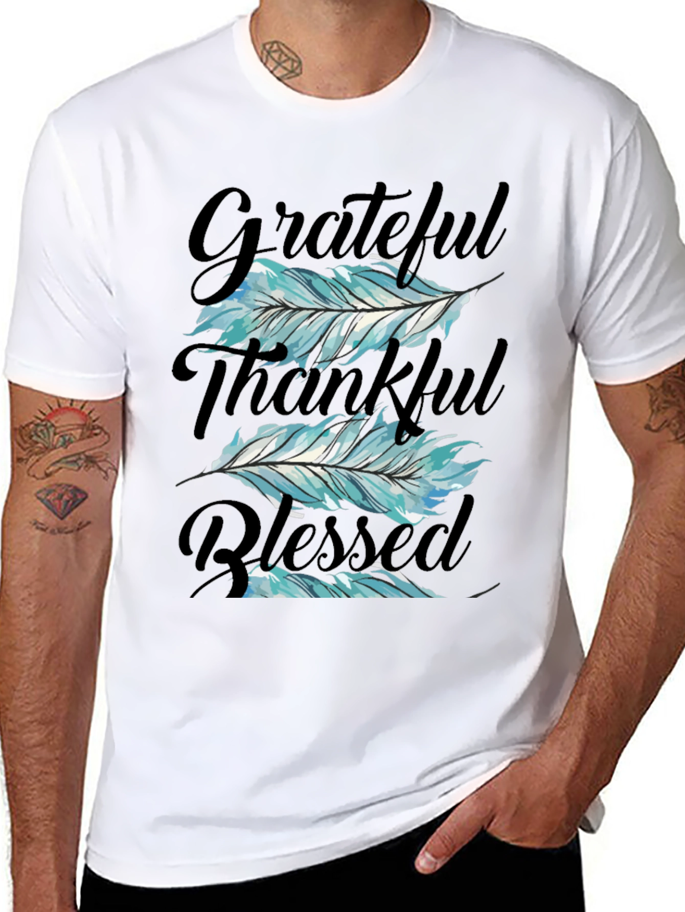 Grateful Thankful Blessed Feather T-Shirt