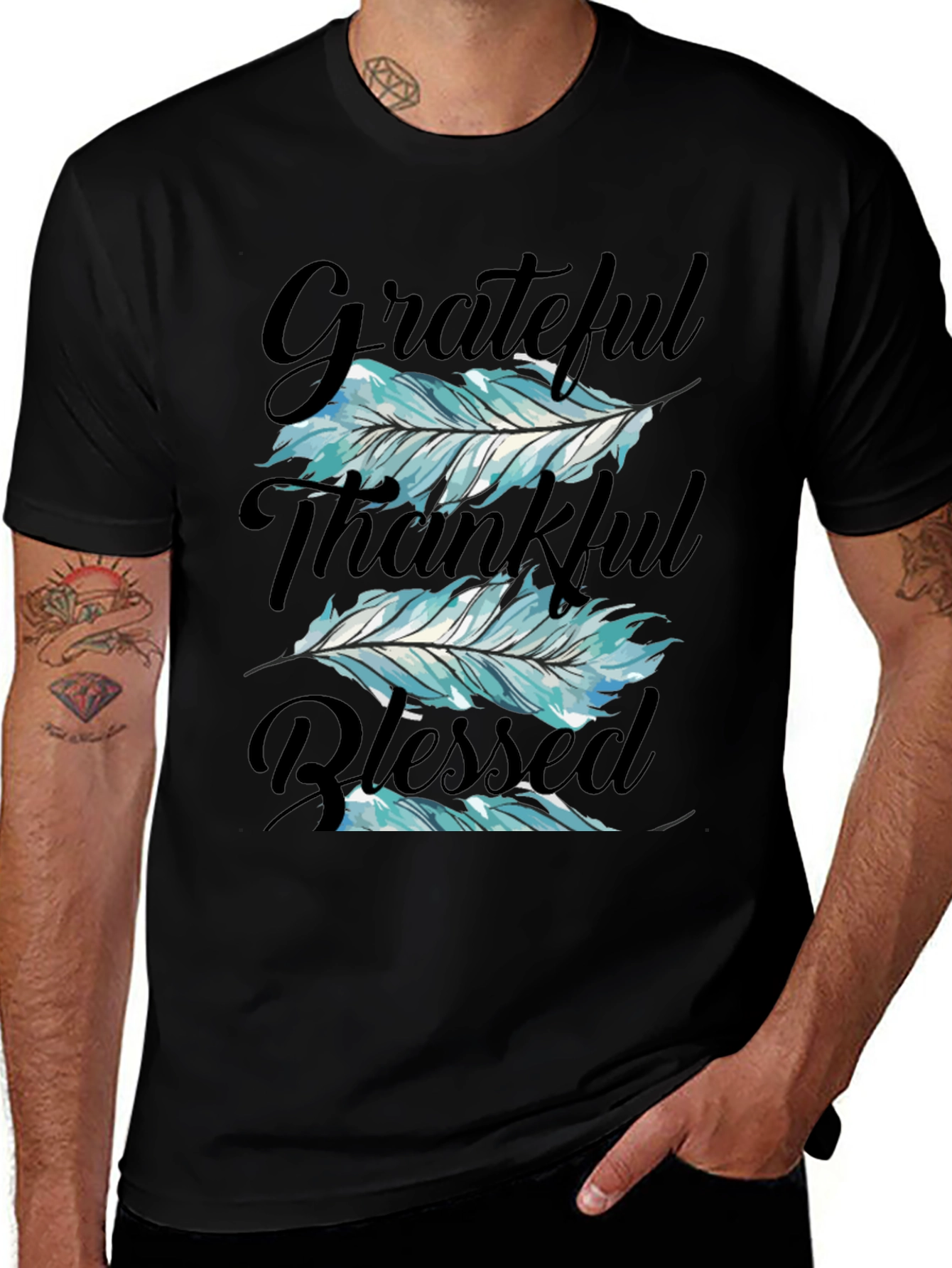Grateful Thankful Blessed Feather T-Shirt
