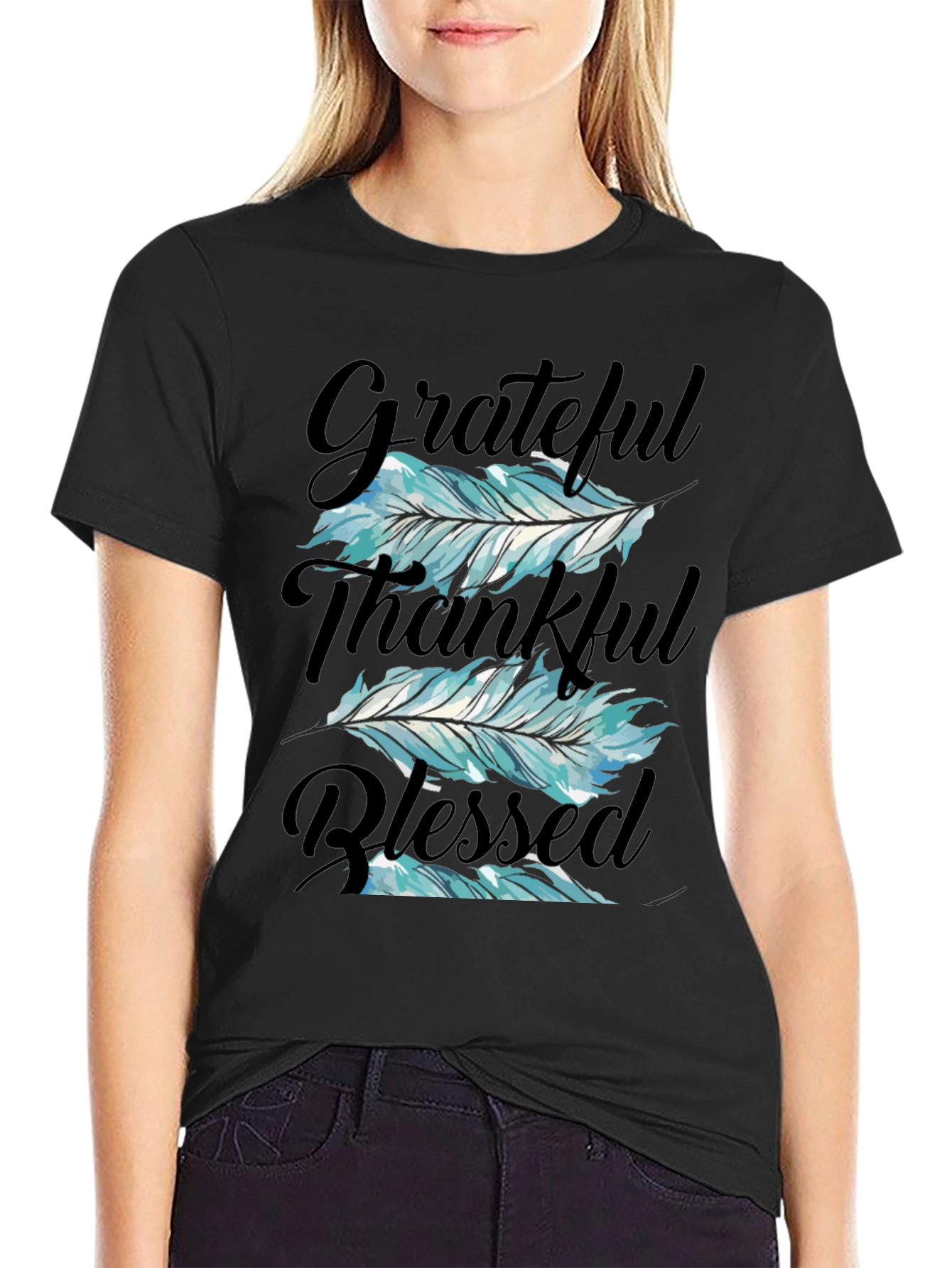 Grateful Thankful Blessed Feather T-Shirt