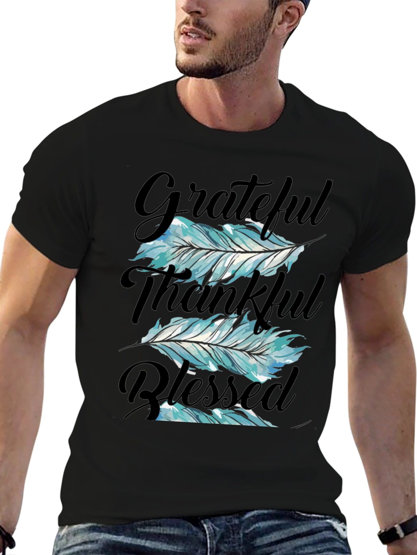Grateful Thankful Blessed Feather T-Shirt