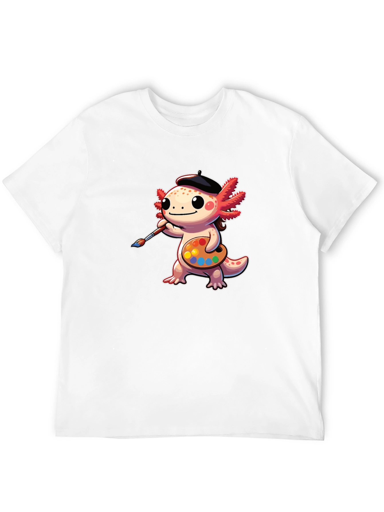Axolotl Artist T-Shirt: Cute Cartoon Painter Tee