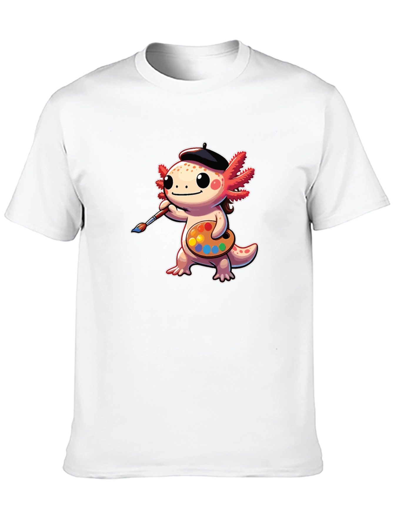 Axolotl Artist T-Shirt: Cute Cartoon Painter Tee