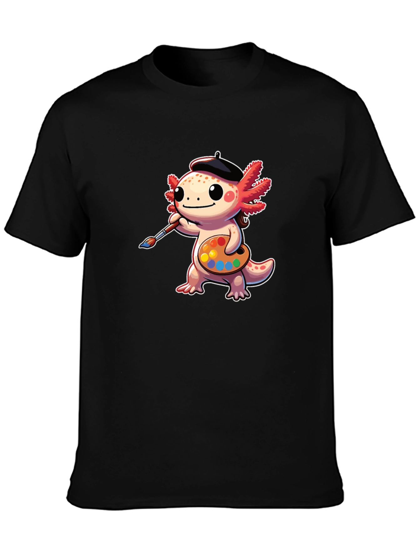 Axolotl Artist T-Shirt: Cute Cartoon Painter Tee